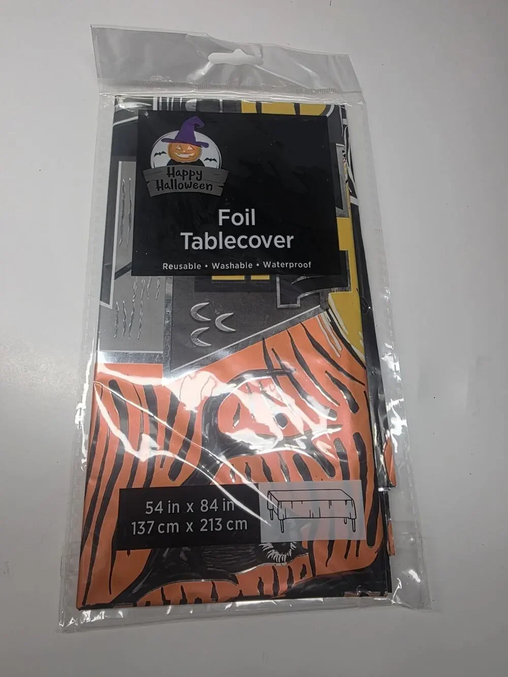 Halloween Foil Haunted House Table Cover - Reusable/Washable/Waterproof 54”x84”